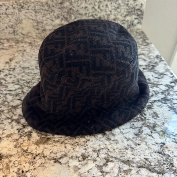 Fendi Black and Brown FF Patterned Bucket Hat
